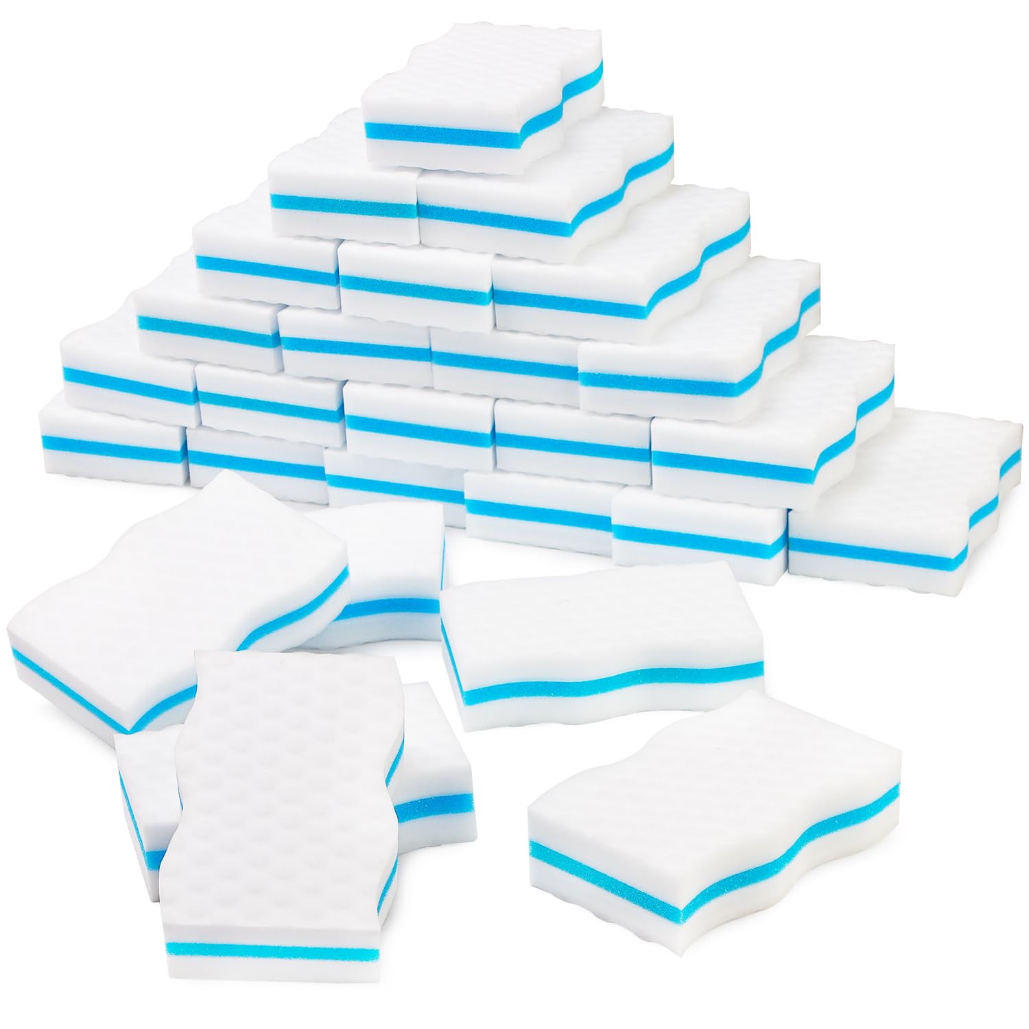 LTWHOME Magic Eraser Cleaning Dual Sided Wave Type Sponge Melamine High Temperature Compression Foam 100X 60X 25mm (Pack of 100)