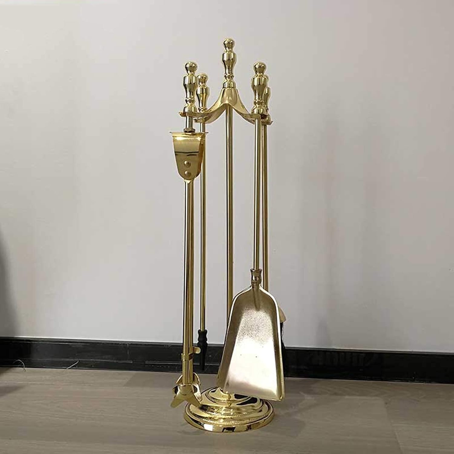 5-Pieces Gold Fireplace Tools Set 53Cm High Fire Pit Fire Place Wrought Iron Brush Poker Shovel Tongs Holder Hearth Decoration Accessories