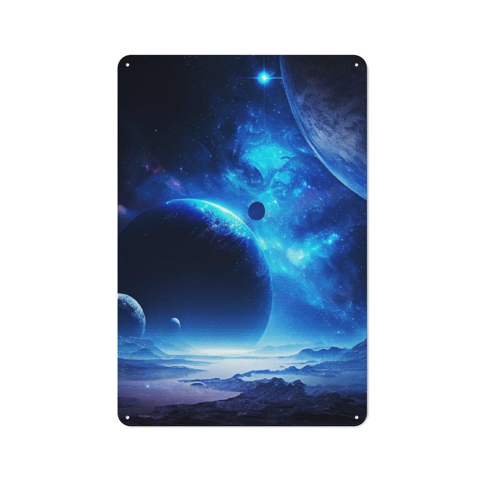 Blue Galaxy Workshop Style Metal Wall Decor 30x20cm, Decorative Metal Plaque for Garage, Hobby Room, Office Or Man Cave
