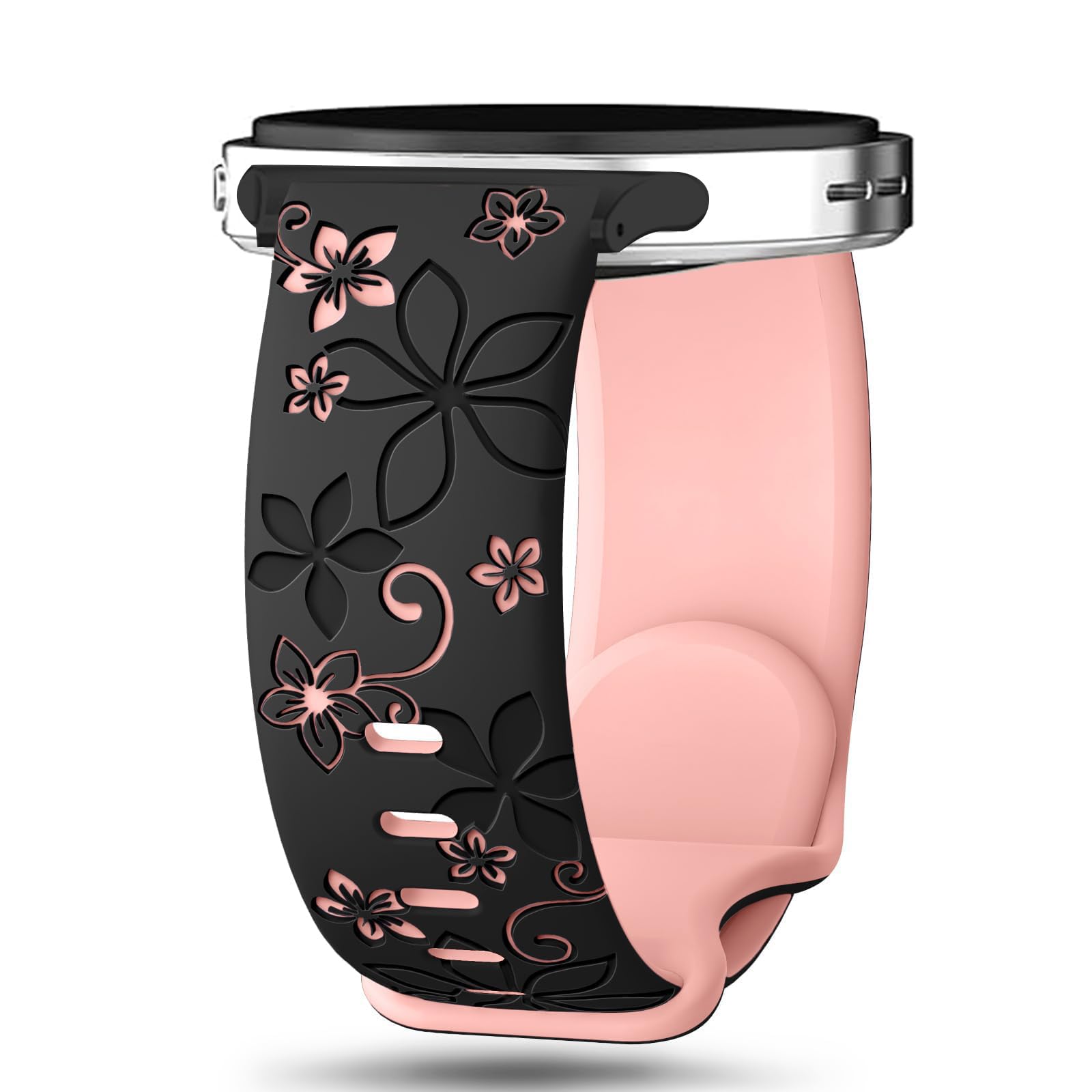 GeeBerYo Two-Tone Flower Engraved Bands Compatible with Galaxy Watch 8 40mm/44mm/Classic 46mm 2025,Cute Soft Silicone Sport Galaxy 8 Strap for Men