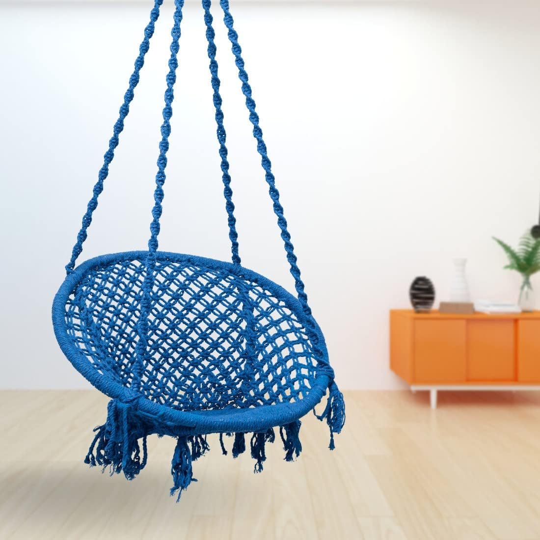 Curio Centre Make in India Round Cotton Rope Hanging Swing for Adults & Kids with Accessories/Swing Chair for Indoor,Outdoor,Home,Patio,Yard, Balcony,Garden (145 x 57 x 43 cm,100 kgs Capacity, Blue)-image-37