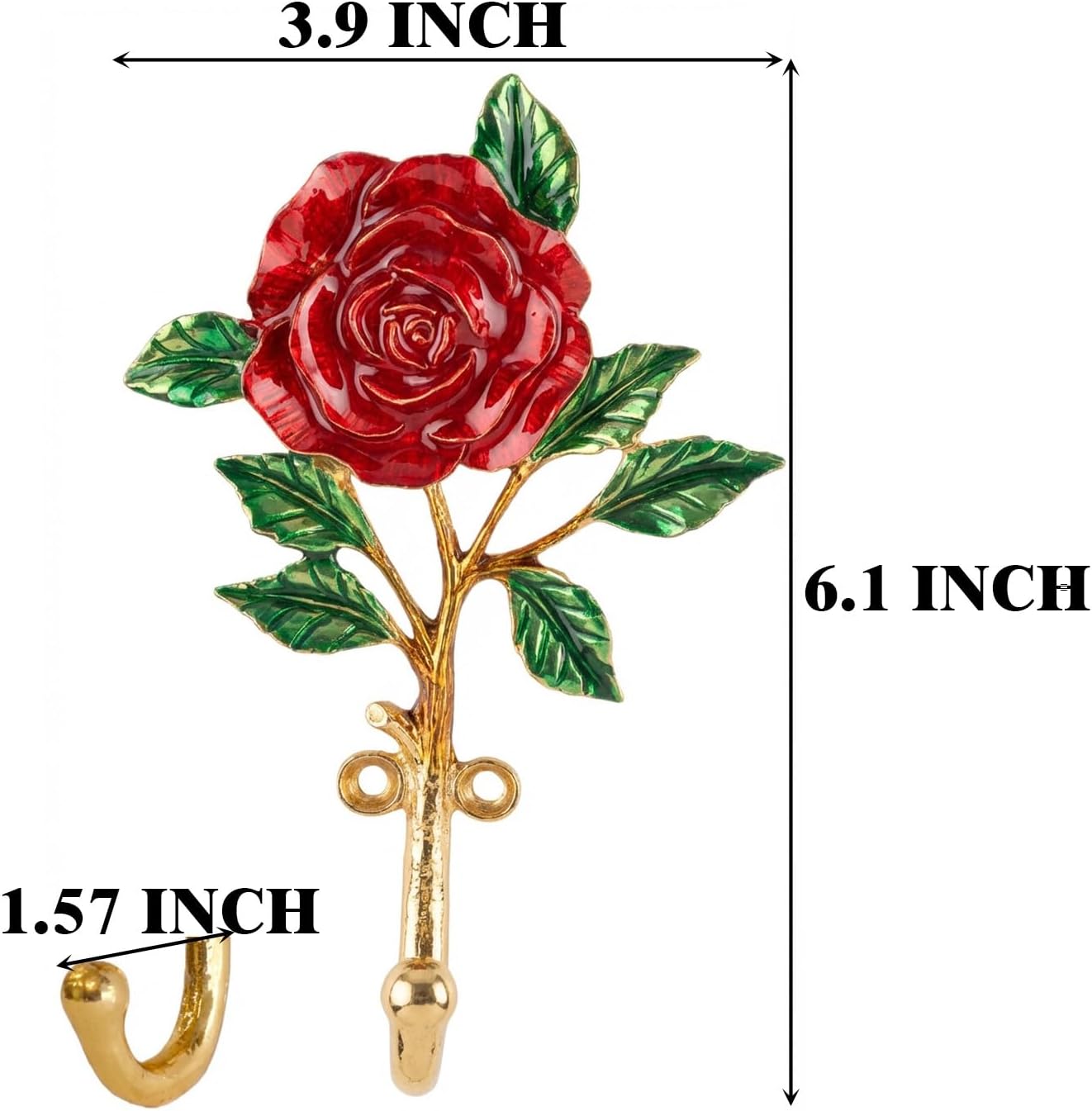 Metal Wall Hooks Rack Hanger with 3D Bird & Flower Buds Shape Golden Ornate Style for Hanging Clothes Coats Towels Keys Hats (2, Gold/Red Flower)