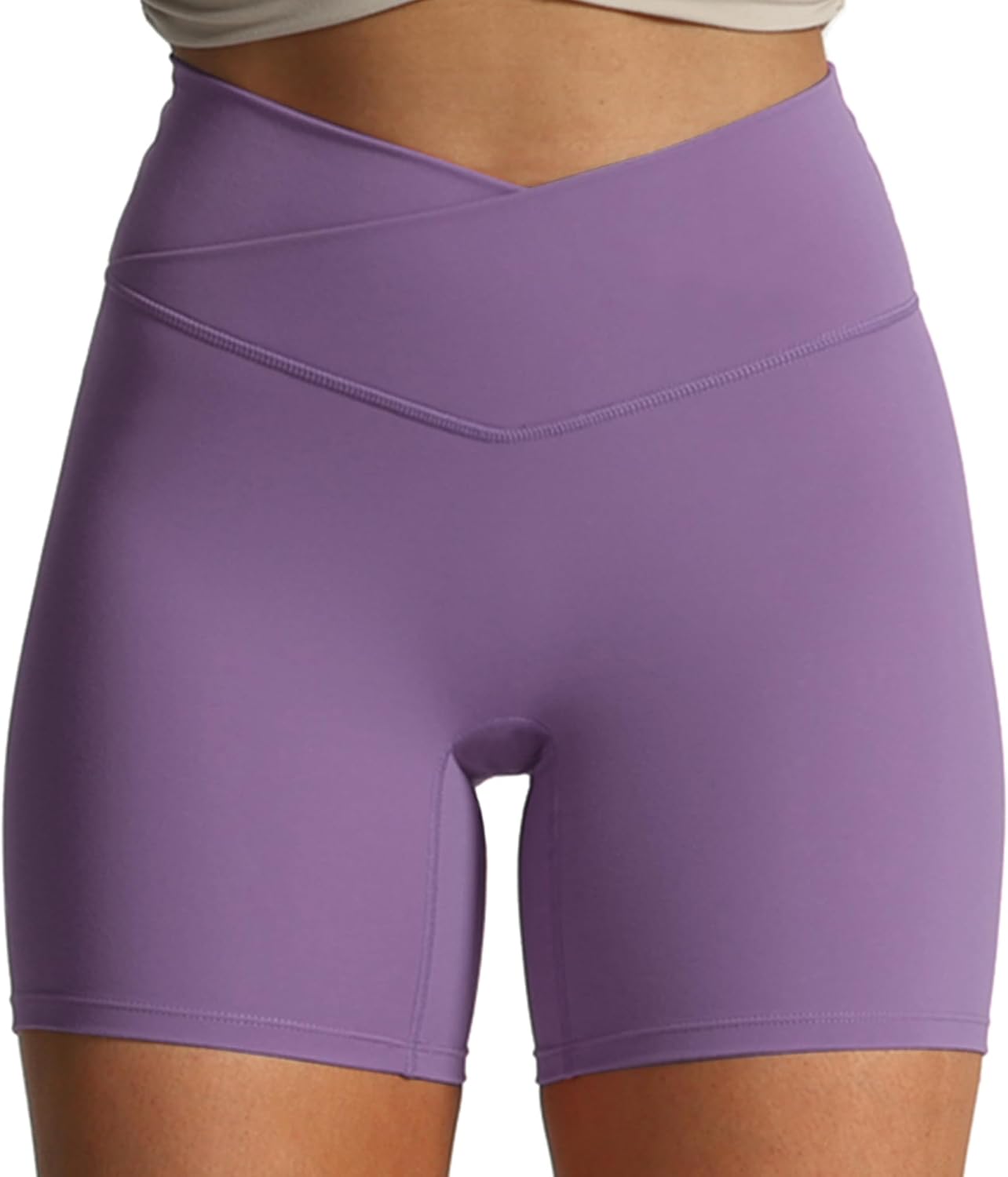 Aoxjox Trinity Workout Biker Shorts for Women Cross-Waist Crossover High Waisted Tummy Control Athletic Running Yoga Short 6"