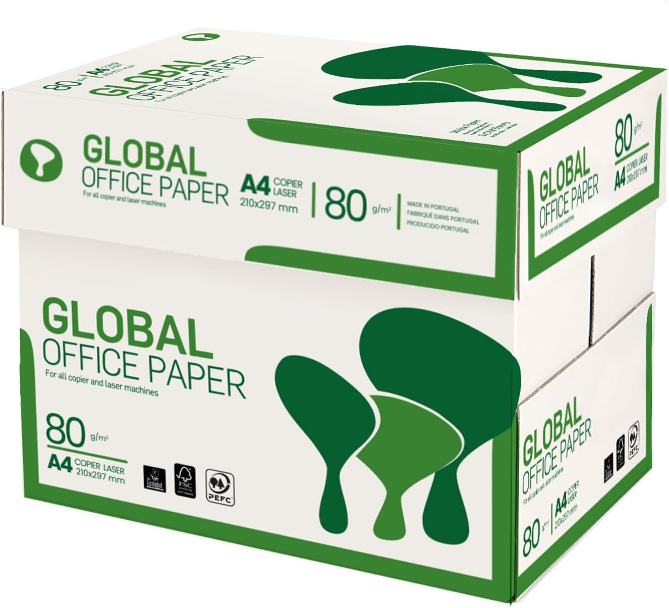 GLOBAL OFFICE PAPER carta A4 per stampante - 80gr - confezione da 5 risme da 500 fogli l'una -Tot 2.500 fogli - Cartiera Navigator - Ideale per tutte le stampanti e fotocopiatrici - Bianco