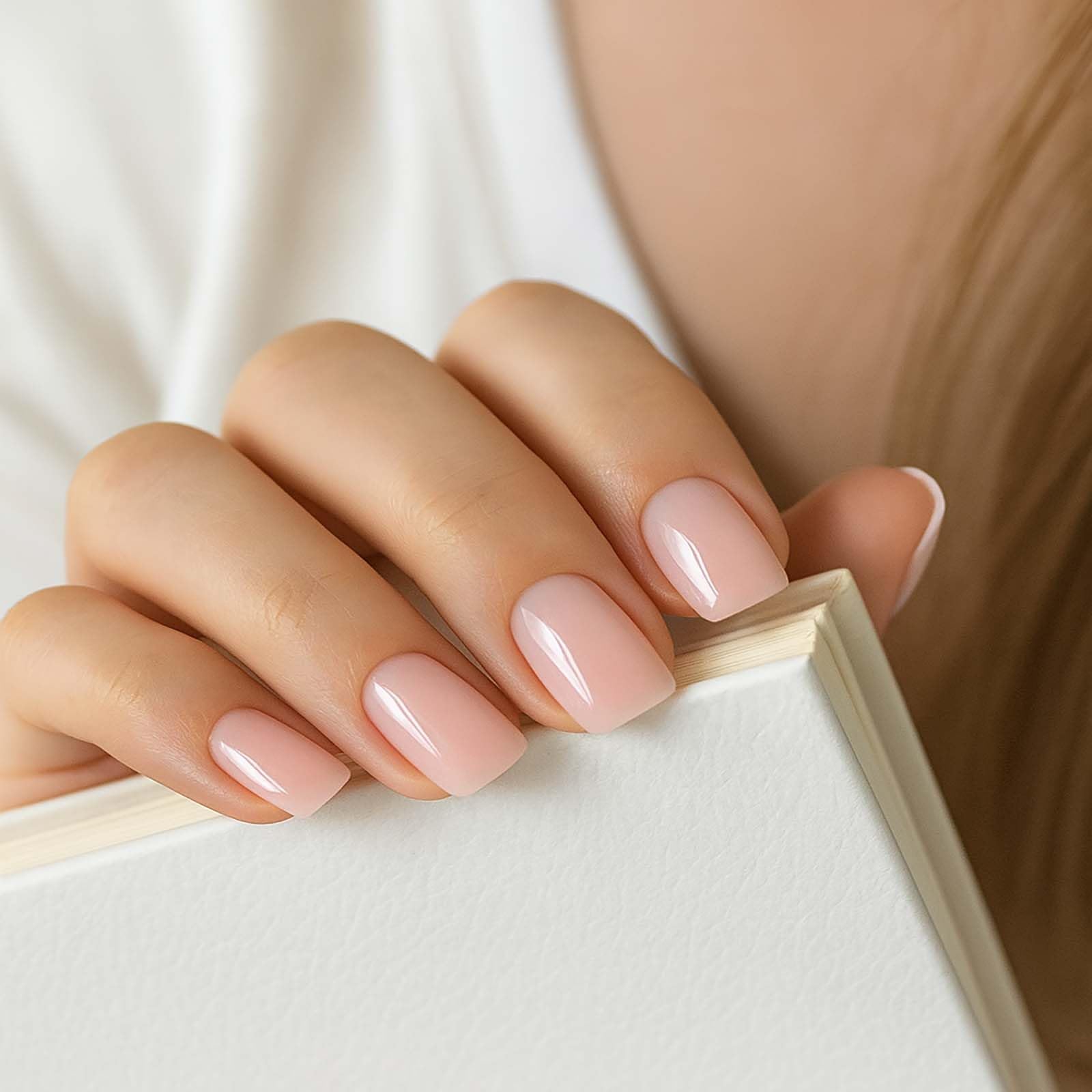 Square False Nails in Soft Pink Nude, 24PCS Semi-Transparent Jelly Gel Press On Nails with 12 Sizes - Image 3