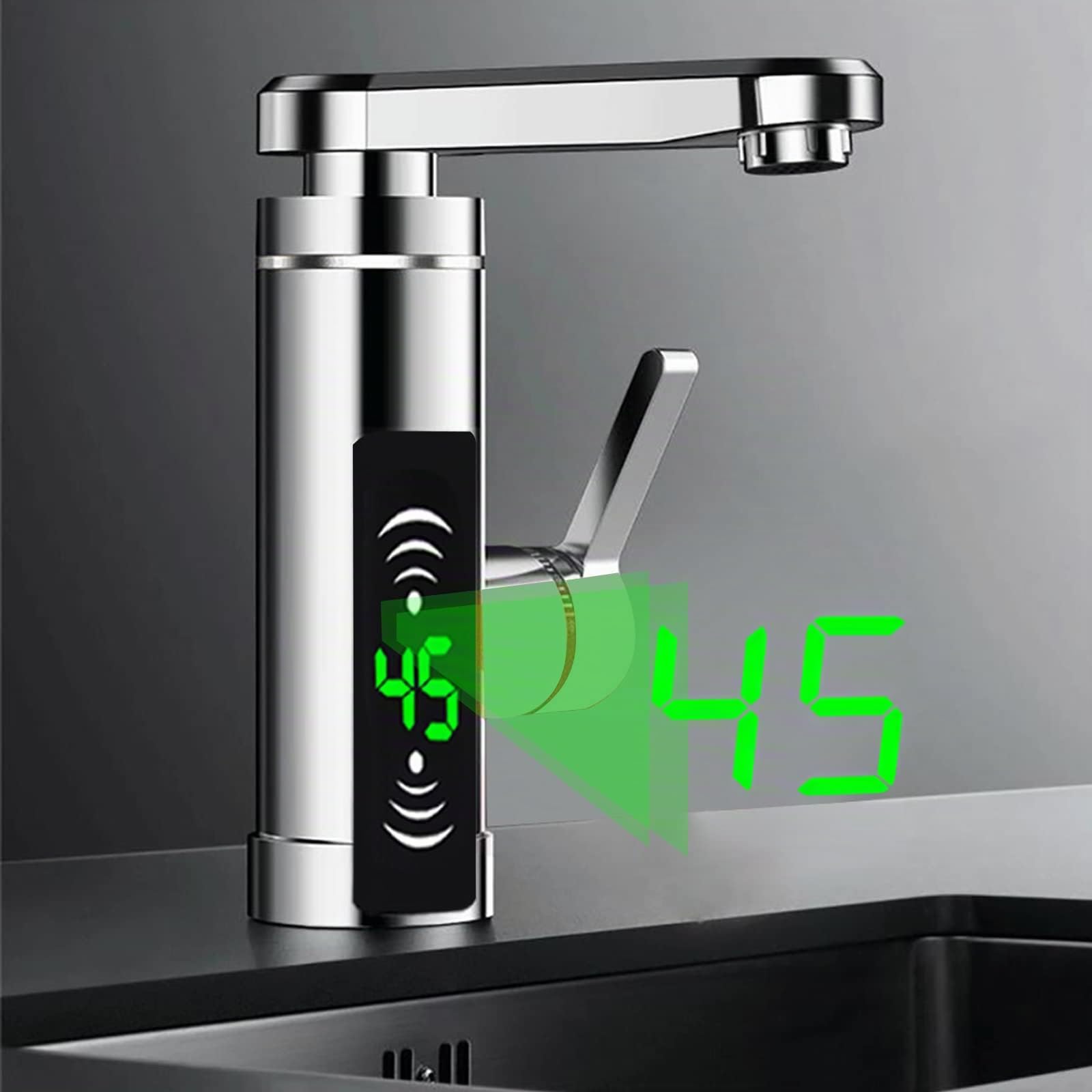 Grifo con calentador de agua instantáneo, 3000 W IPX4 Calentador eléctrico Grifo con indicador de temperatura LED legible, 360° giratorio Grifo calentador instantáneo para cocina, baño (plateado)