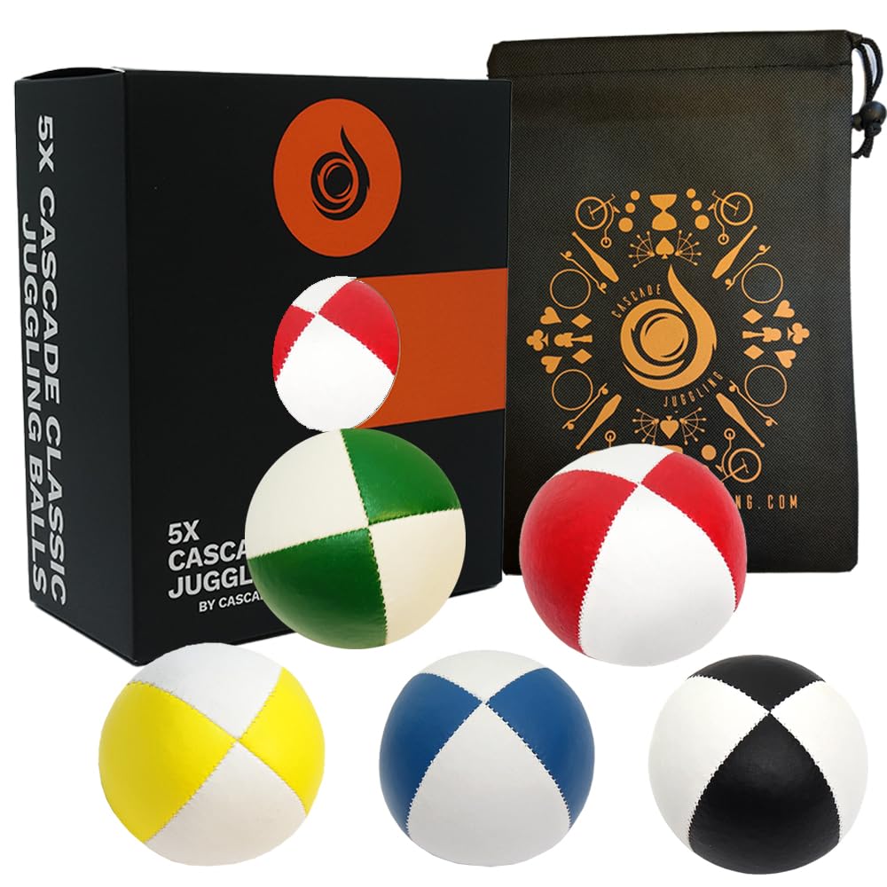 5 x Pro 115g Cascade Classic Juggling Balls - Thud Juggling Balls & Bag - Set of 5 Juggling Balls - White Theme Mix