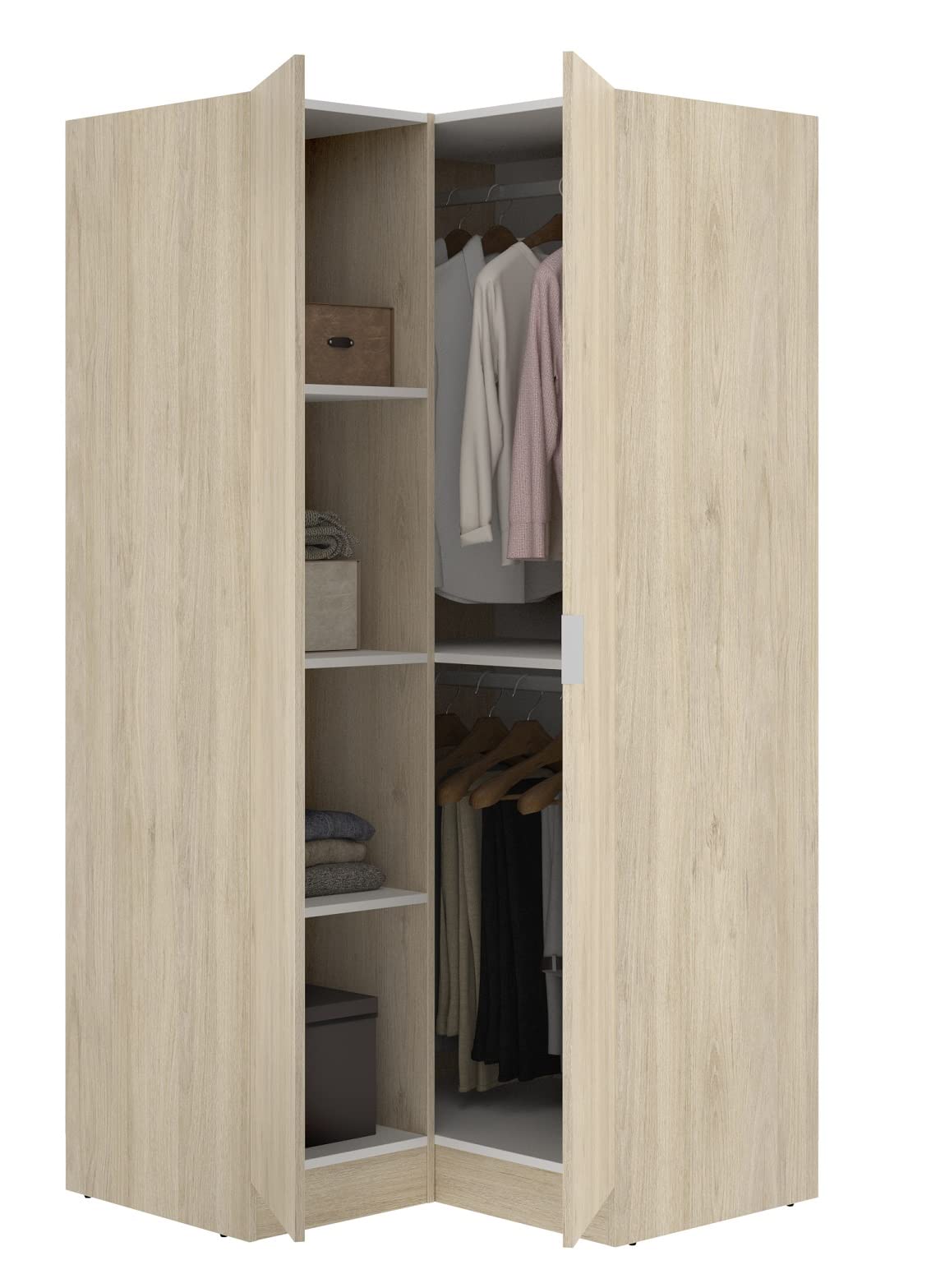 PEGANE Armoire Dressing d'angle en Panneaux de Particules mélaminés Coloris chêne - Longueur 90.5 x Profondeur 92.5 x Hauteur 184.2 cm