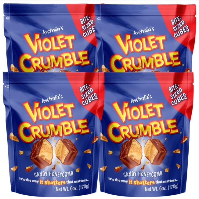 Violet Crumble Four x 170g/6 Ounce Bags Containing Bite-Sized Cubes - Made in Australia, 24 Ounce Total (Pack of 4) (Extra Large, 24, Ounce)