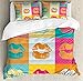 Ambesonne Modern Duvet Cover Set, Woman Lips on Polka Dots Background in Various Frames Fashion Kiss Love Design, Decorative 3 Piece Bedding Set with 2 Pillow Shams, Queen Size, Orange Magenta