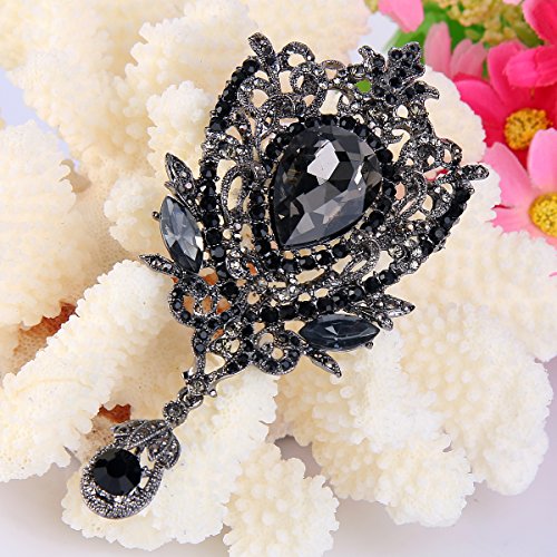 Image of EVER FAITH Women's Rhinestone Crystal Art Deco Floral Vine Tear Drop Banquet Brooch Pendant