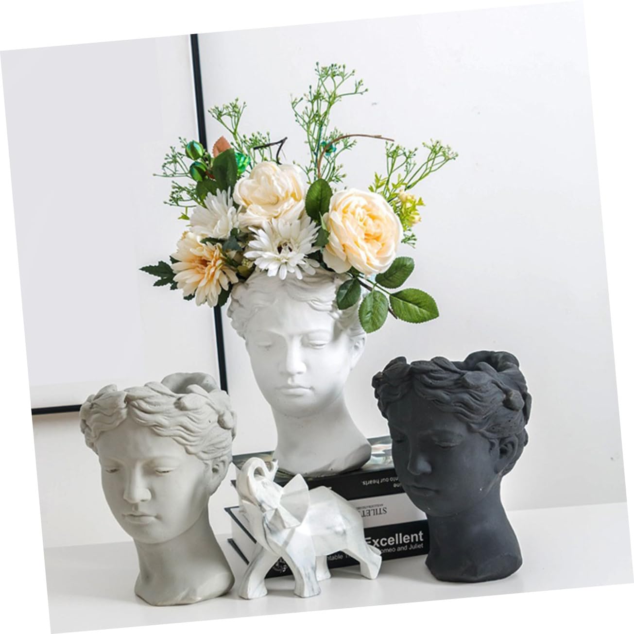 Gatuida Eleganter in Form Eines Weiblichen Kopfes Weißer aus Kunstharz Pflanzgefäß für Stilvolle Blumengestaltung als Tischdekoration und Wohnraumdekoration