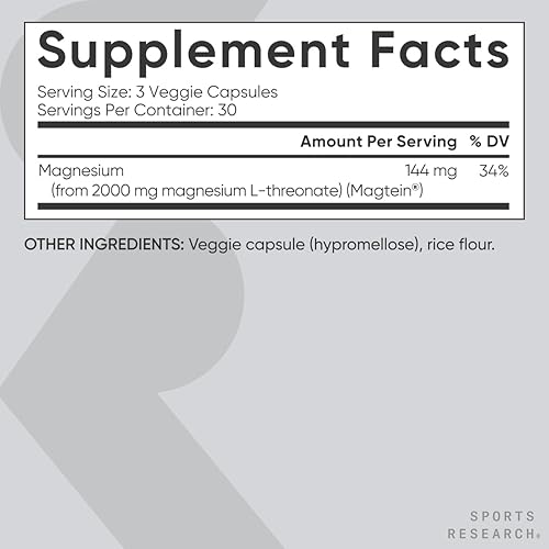 Miniatura 8 de Sports Research Sleep Pack - Complejo para dormir con melatonina 5 mg + cápsulas de L-treonato de magnesio 2000 mg + Ashwagandha