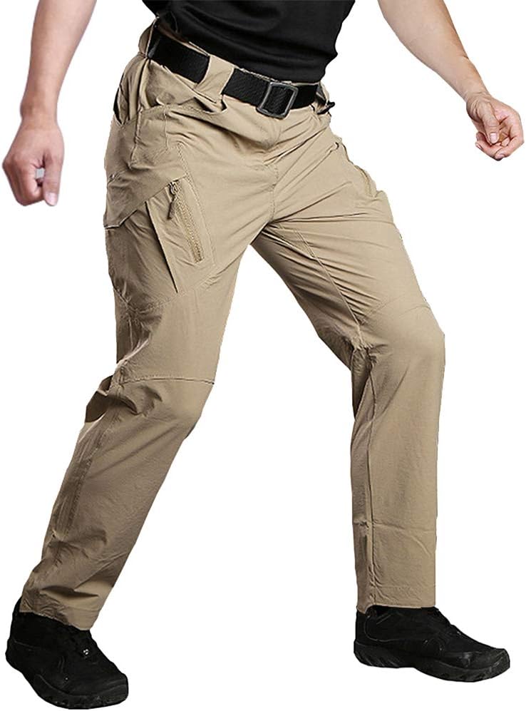 Men's Quick Dry Stretch Trousers Slim Fit Durable Military Cargo Work Trousers Outdoor Water Repellent Tactical Pants for Hiking Camping Fishing