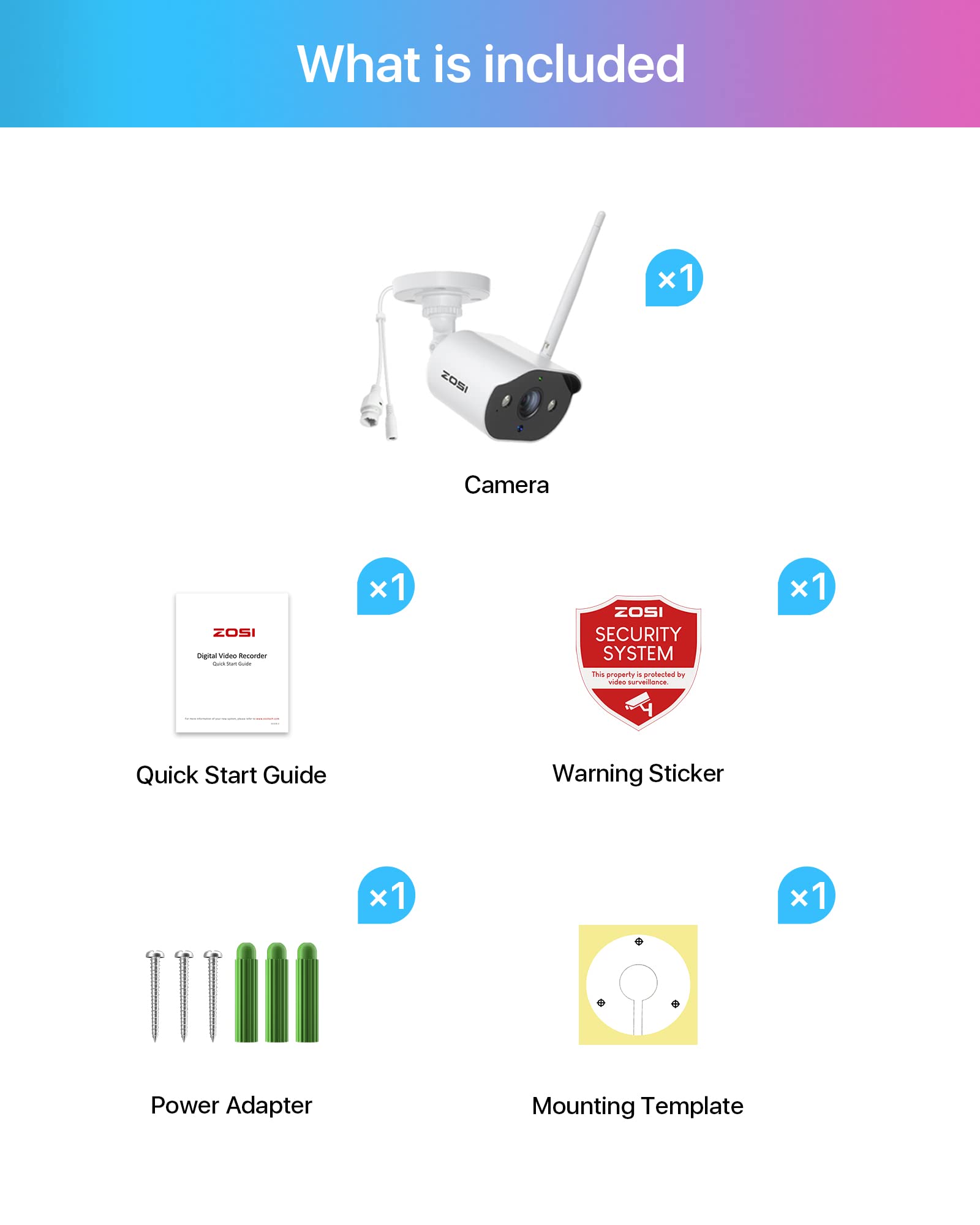 ZOSI 2K 3MP Cámara de Vigilancia WiFi para Kit de Cámara de Seguridad Inalámbrico, Visión Nocturna en Color, Audio Bidireccional, Cámara Adicional C302