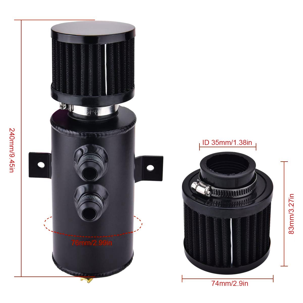 Unifizz Zbiornik odpowietrzający oleju z zaworem, 10AN Puszka do łapania oleju, 750 ml uniwersalny aluminium czarny
