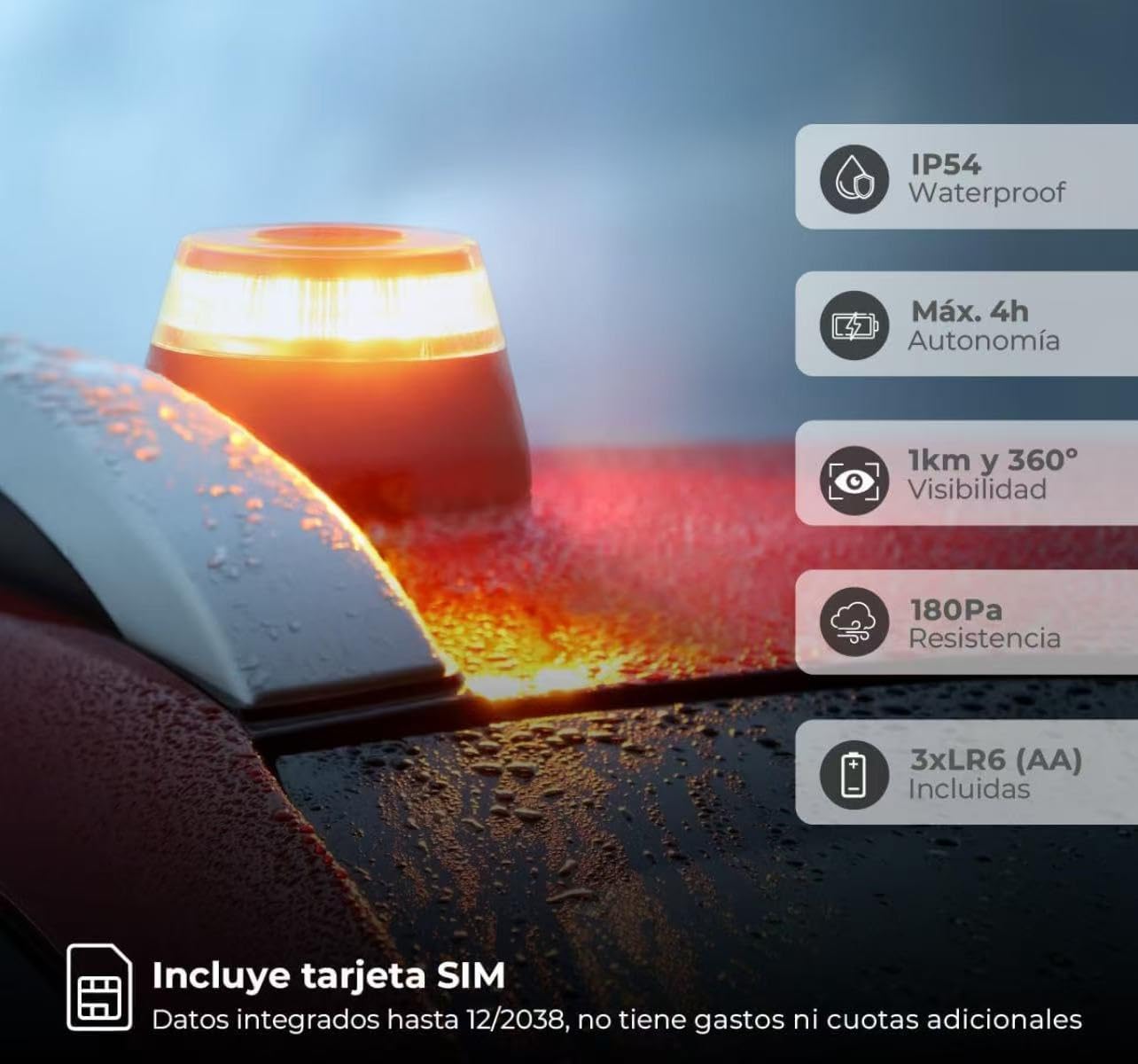 EASY SPEED Luz Emergencia V16 Homologada DGT con Geolocalizacin,Baliza Coche Conectada DGT 3.0,con SIM y Datos Pagados Hasta 2038,Adecuado para Coches (Viene con Pilas),2 Unidades