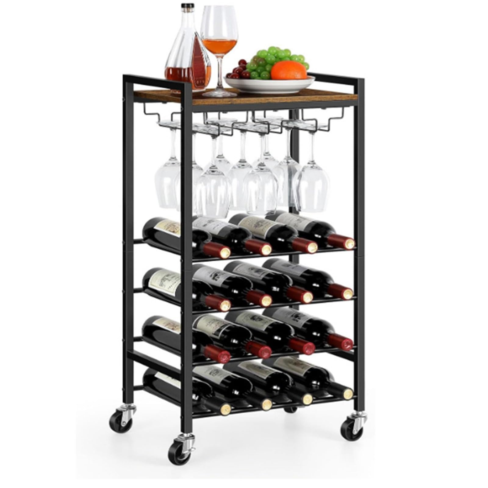 Étagères de stockage de vin stables avec plateau en bois pour garde-manger