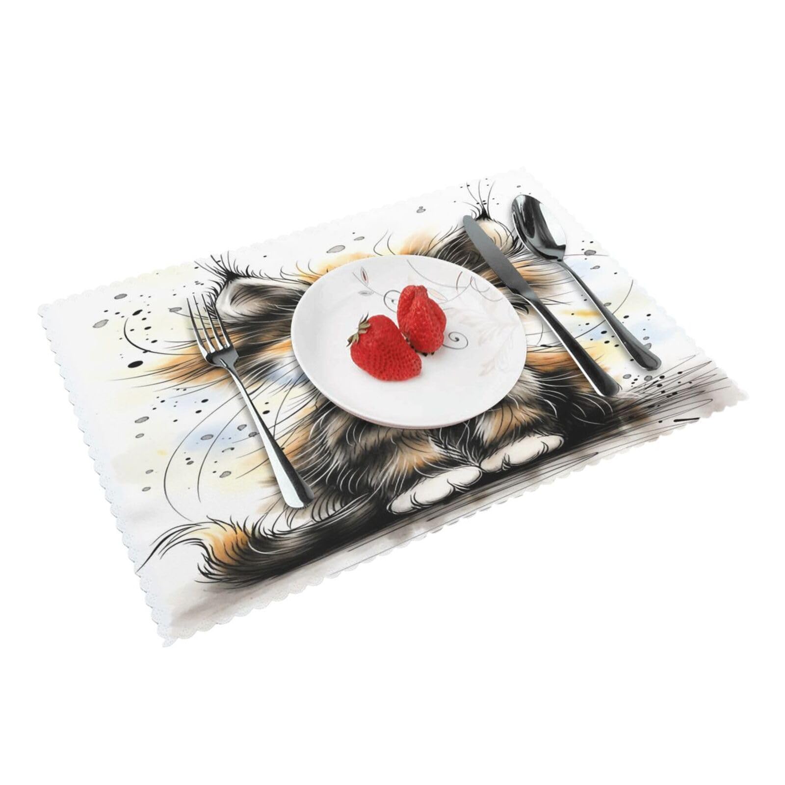 Cute Abstract cat Placemats Set of 4 Print Table Mats Place Mats Table Decor for Kitchen Dining 12X18 in