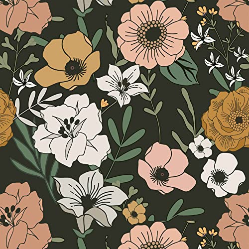 Abyssaly Vintage Floral Peel And Stick Wallpaper Boho 17.7 Inx118 In Removable Dark/Sand/Green Vinyl Self Adhesive Wallpaper Flower Wall Paper For Bedroom #TOP22