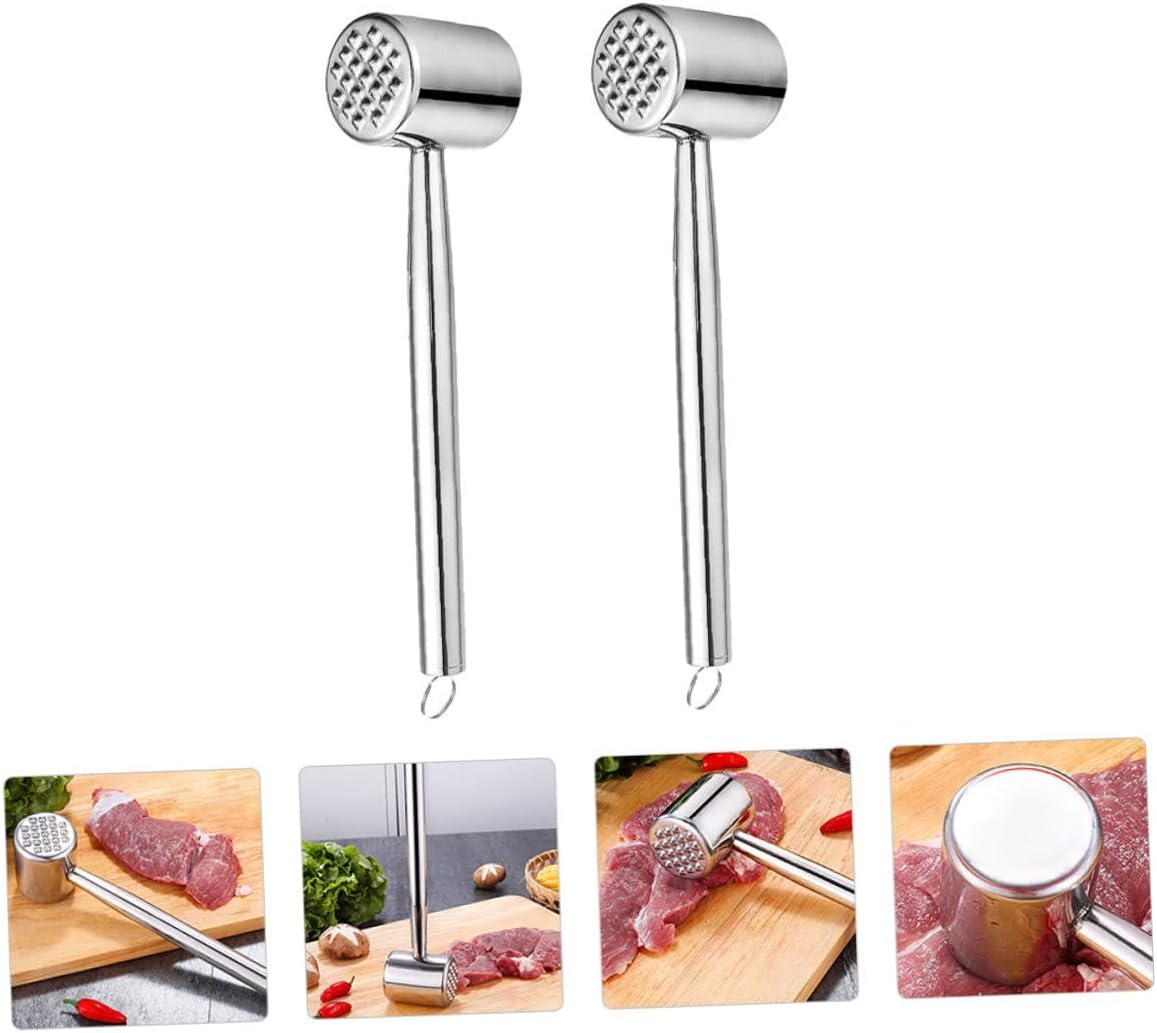 Generic 2pcs Stainless Steel Meat Tenderizer Hammer Set, Beef and Pork Pounder Tool for Kitchen Cooking, Sturdy 304 Stainless Steel for Home Use