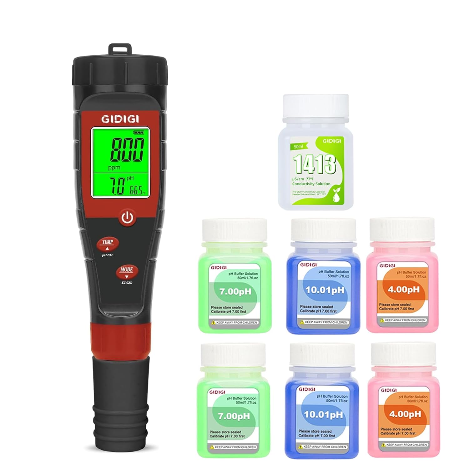 Digital pH Tester for Water, pH Meter for Hydroponic Water, TDS Tester EC PPM Test for Plant Nutrients, 4-in-1 Meter for Conductivity, pH Pen for Drinking Water, DWC, Indoor Plants Visit the GIDIGI St