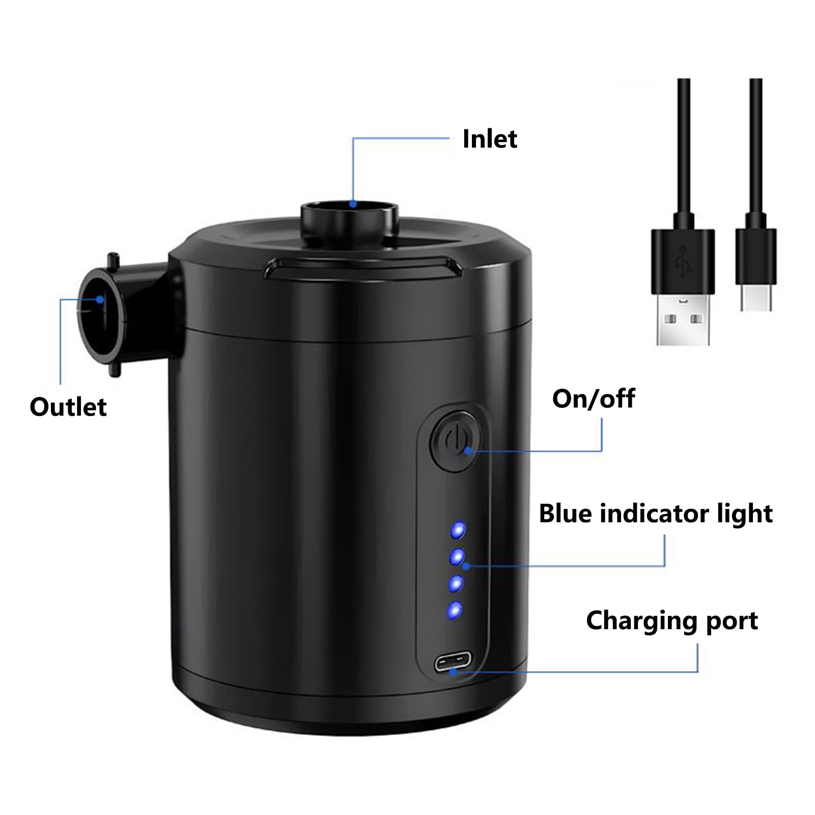 Wireless Air Compressor, Fast Charging Inflator for Pool Toys, Camping Mattresses, Travel Gear, Compact Electric Pump for Outdoors, Home, Beach, Hiking, 4.37 X 3.15 inches