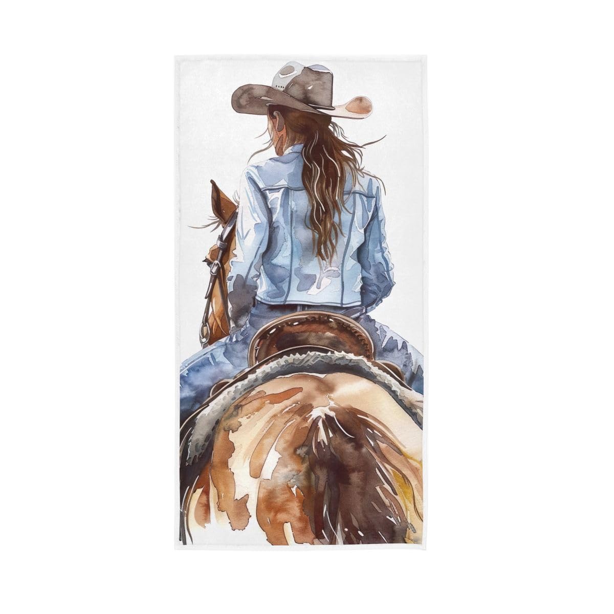 LSRCPD Watercolor Cowgirl and Horse Hand Towels and Wash Cloths for Bathroom, Hand Towels for Bathroom, Travel, Camp, Hotel, Spa 15 x 30 Inches