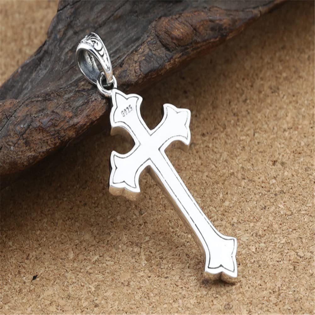 925 Silver Cross Pendant Necklace Vintage Sterling Silver Jesus Cross Pendant Cross Jewelry Pendant Necklace (A)