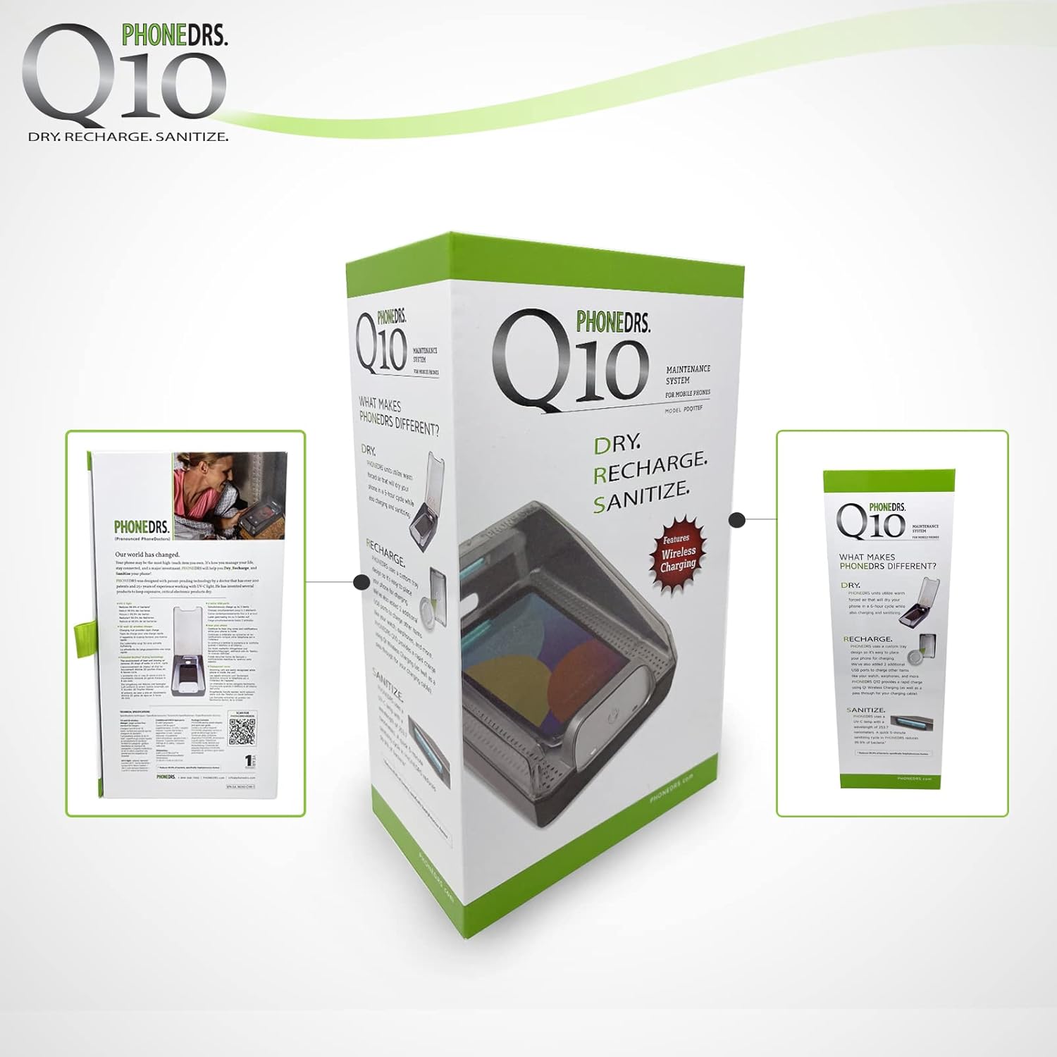 Q10 UV-C Cell Phone Sanitizer with Dryer and Qi Wireless Charging | Cleans, Dries and Charges All Phones