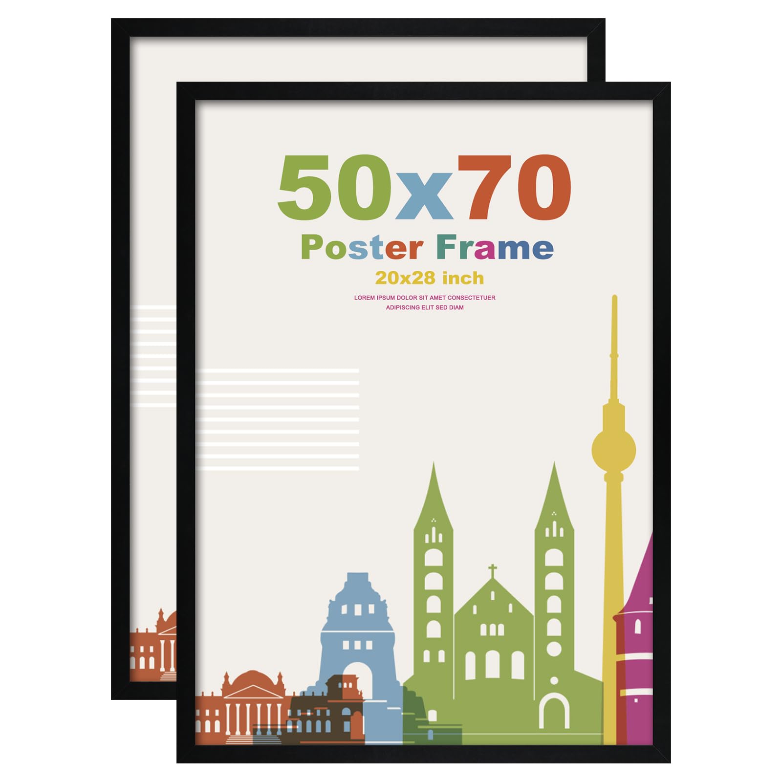50x70 Picture Frames, Wooden 50x70cm Frames Featuring Clear Plexiglass for Wall Mounting, Perfect for Portrait, Home, Office,Black,2 Pack