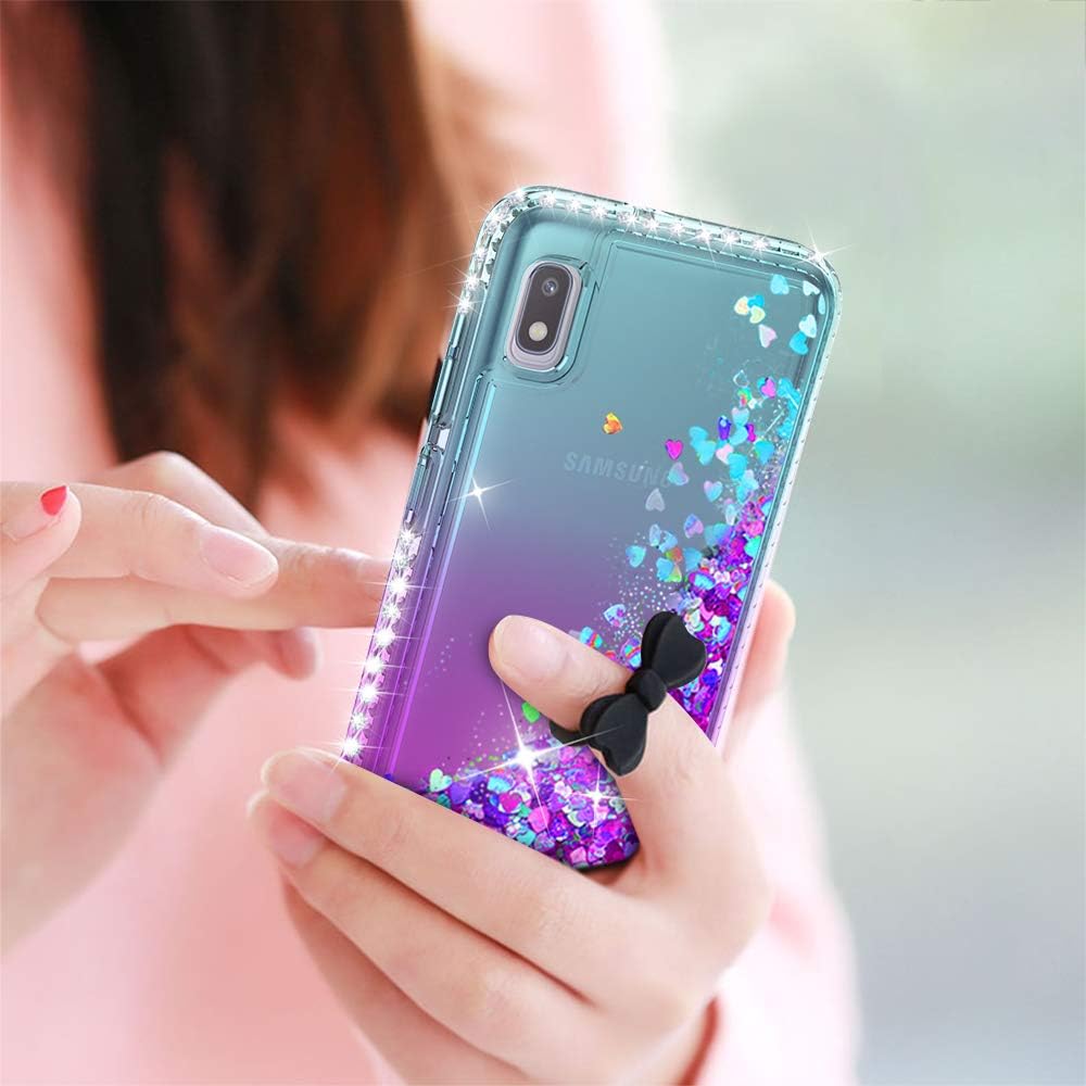 LeYi Compatible with Galaxy A10e Case (Not fit Galaxy A10) with Tempered Glass Screen Protector for Girls Women, Glitter Clear Phone Case for Samsung Galaxy A10e, Teal/Purple