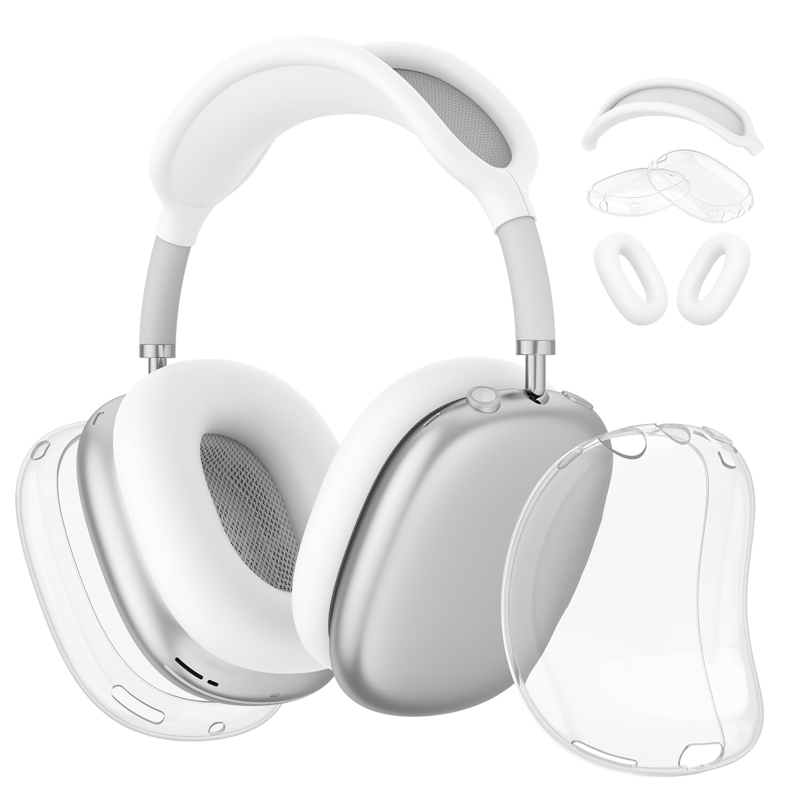 Tobfit Silicone Case Cover for AirPods Max Headphones, Soft Clear TPU Anti-Scratch Ear Pad/Ear Cups/Headband Cover for AirPods Max, Sweat-Proof Transparent Protector Accessories,Transparent White-image-20
