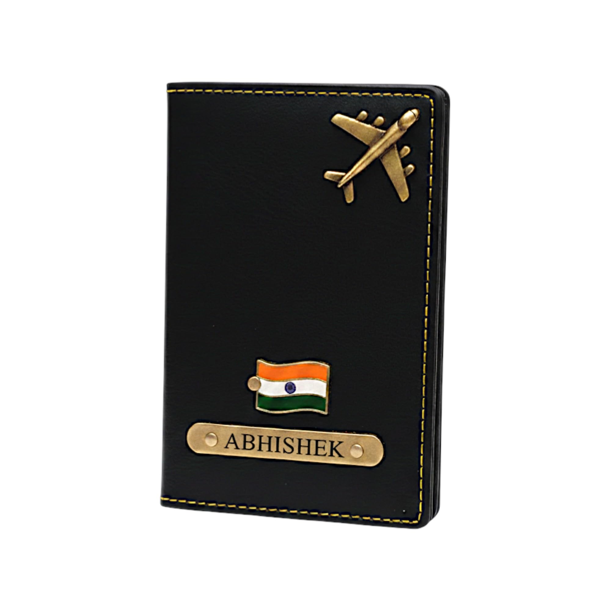 Personalised Name & Charm Leather Passport Cover Holder for Men & Women Black | Customised Passport Holder for Gift