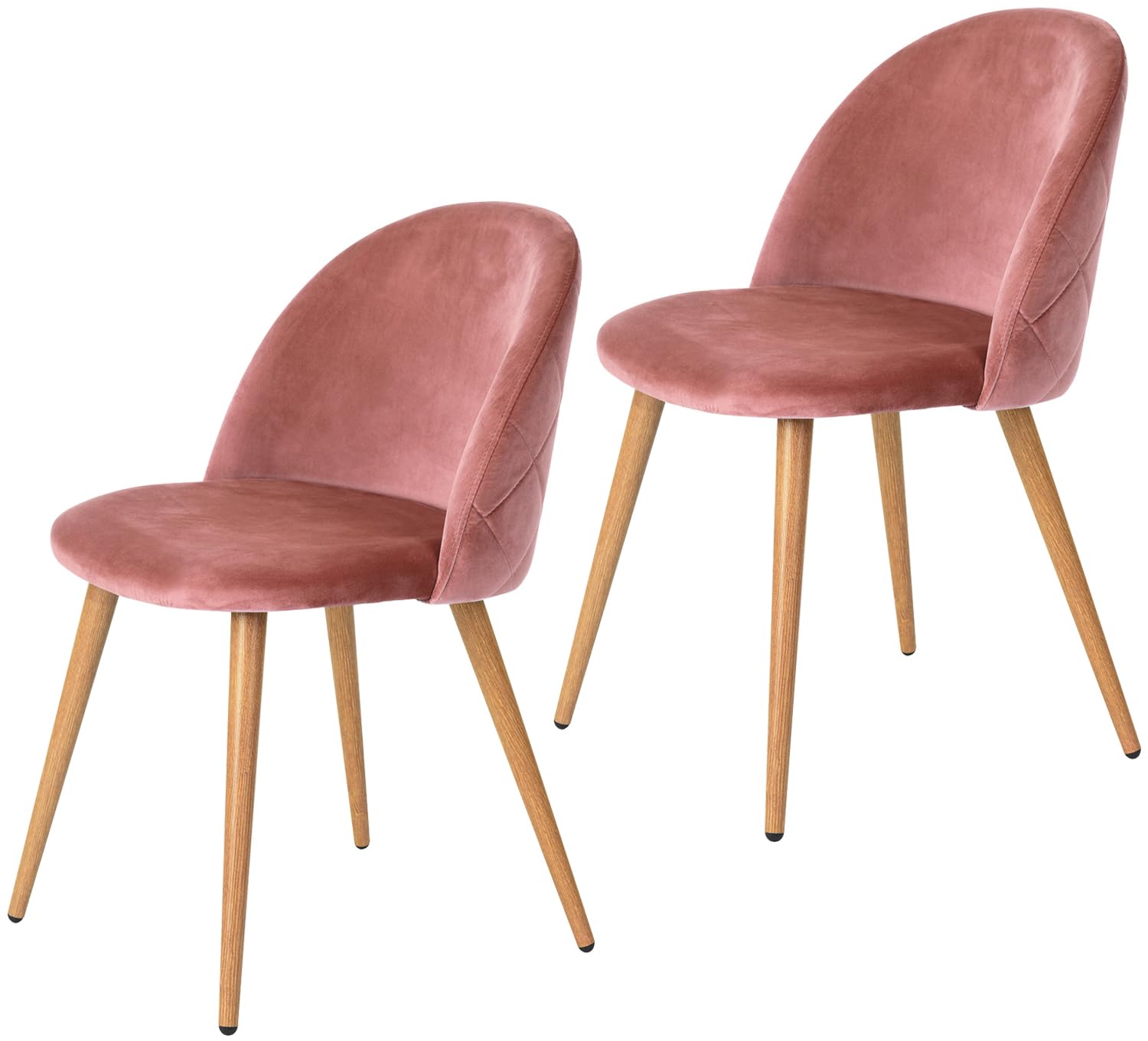 FurnitureR Upholstered Dining Chairs Set of 2, Mid Back Armless Velvet Accent Chair with Wood Legs for Home, Kitchen, Bedroom, and Living Room, Rose