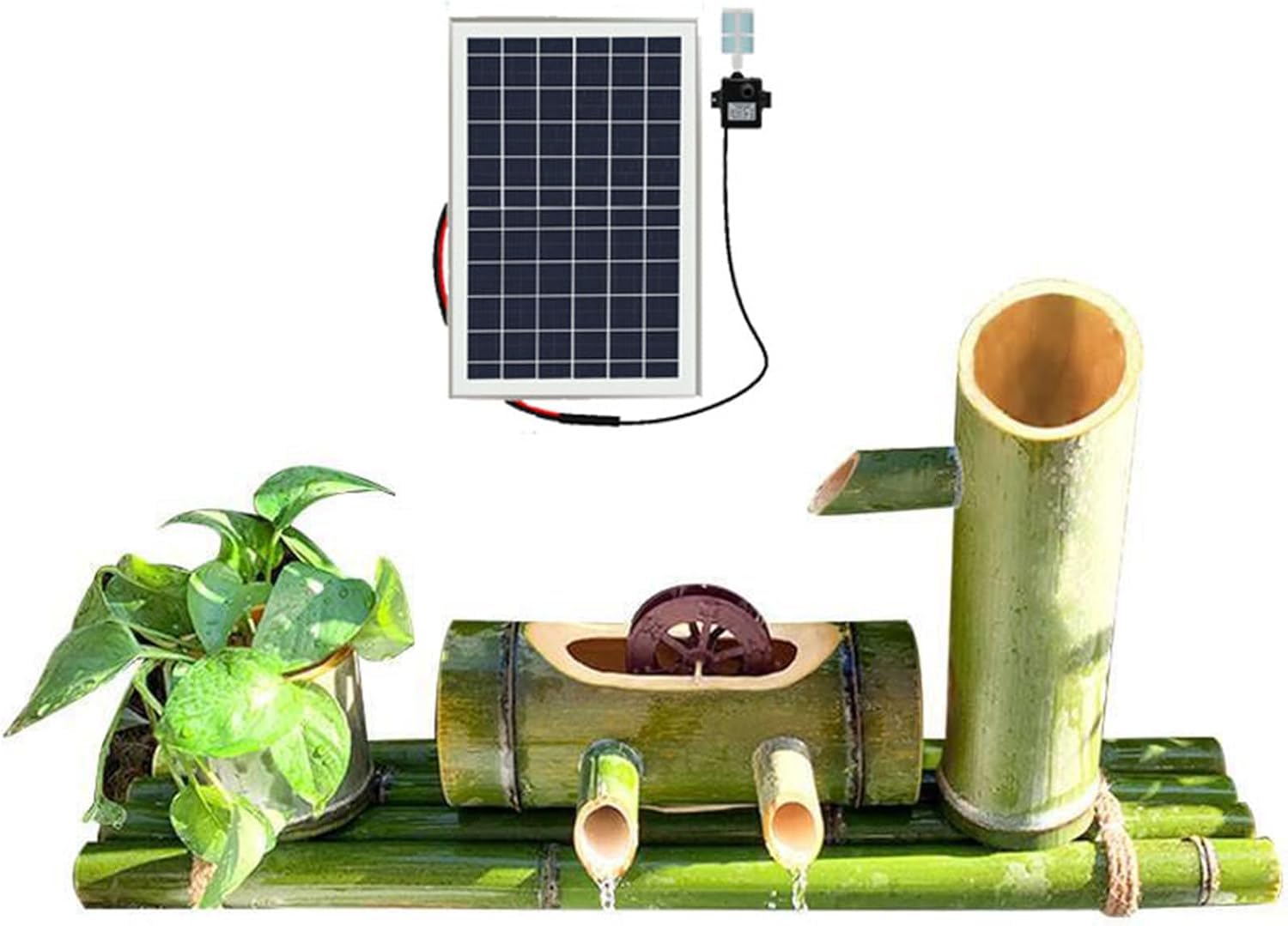 Fuente De Agua Solar De Bambú: Decoración De Jardín Zen Japonés con Bomba Y Panel Solar, Elemento Acuático Feng Shui para Exteriores, Patios Y Espacios Interiores. 50cm