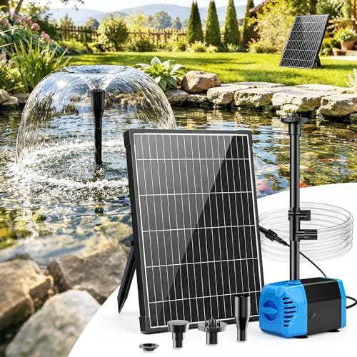 POPOSOAP POPOSOAP 12W Solar Water Fountain Pump, 160GPH Submersible Solar Pump with 4 Nozzles & 16.4FT Cable, Dry Run Protection Solar Pond Pump for Bird Bath, Garden Pond, Fish Tank, DIY Water Featu