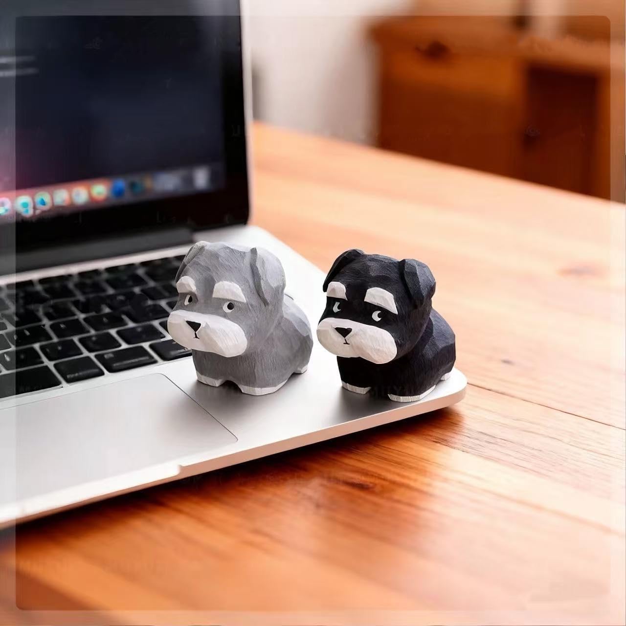 Hand-Carved Wooden Black & Silver Schnauzer Figurine – Mini Cute Dog Statue with Round Wooden Base for Desk & Home Decor, Car Dashboard Decoration, Unique Handmade Gift for Dog Lovers - Image 4