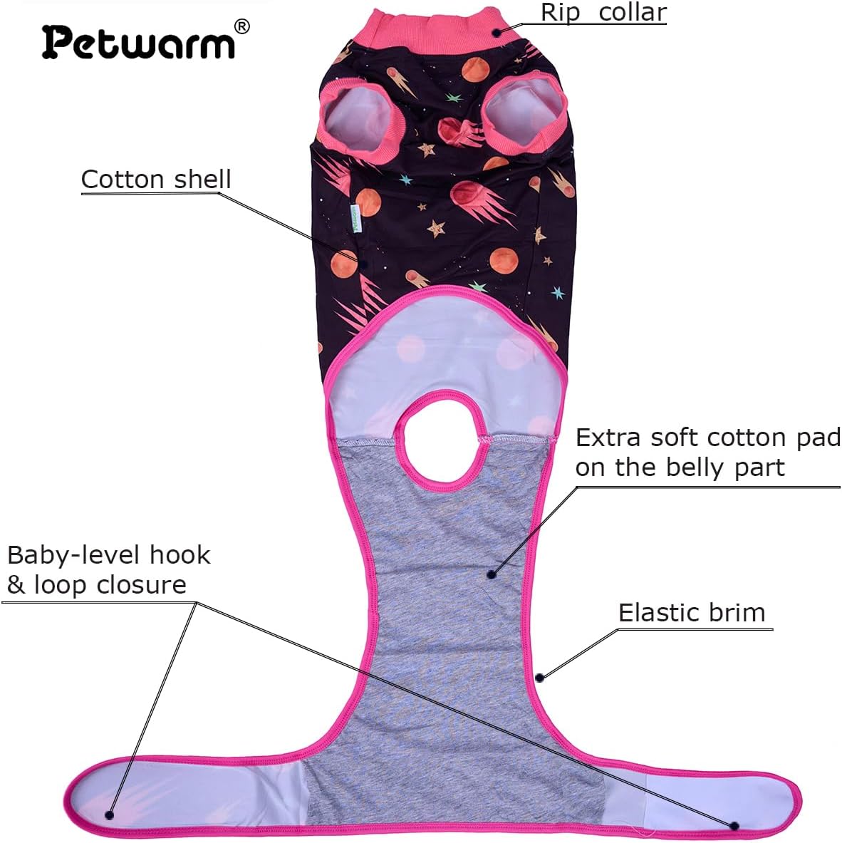 PetWarm Dog Recovery Suit for Female Male Dogs, Dog Bodysuit Post Surgery, Professional Pet Shirt Abdominal Wounds Bandages Onesie for Spay Neuter, Galaxy Pattern, Orange, L
