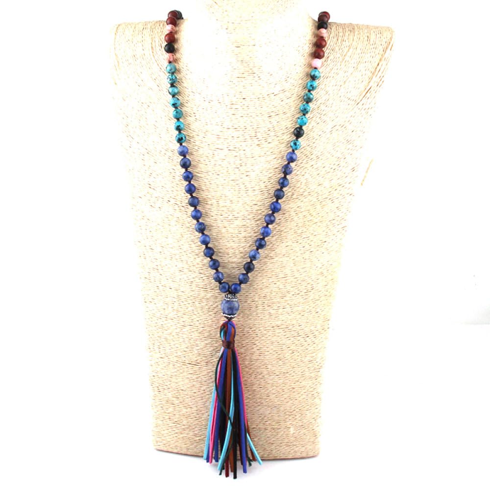 108 Mala Perline Catena Collana Indiana Tibetana, collane Nappe estetiche, Perle di Preghiera indù Meditazione Chakra Gemme Oggetti spirituali.