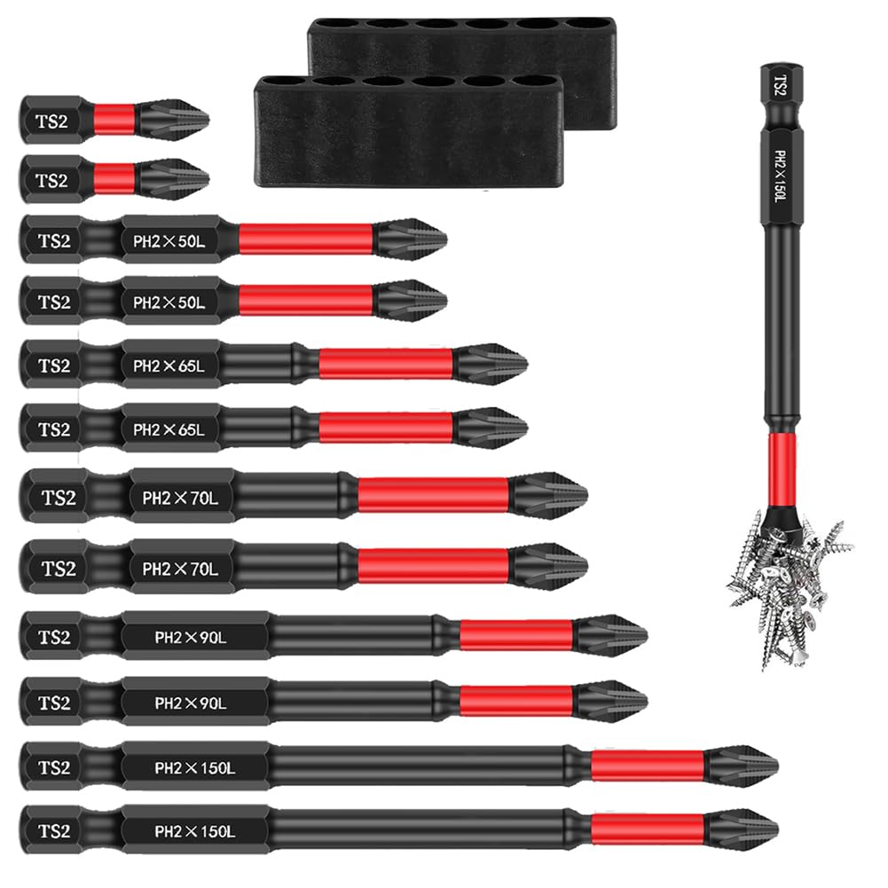 Serplex® TS2 Magnetic S2 Steel Screwdriver Bits Set, 1/4-Inch Hex Shank, S2 Steel, 6 Lengths, Quick-Change Holder, Anti-Slip, Durable for Drill & Electric Screwdrivers, Set of 12-image-17