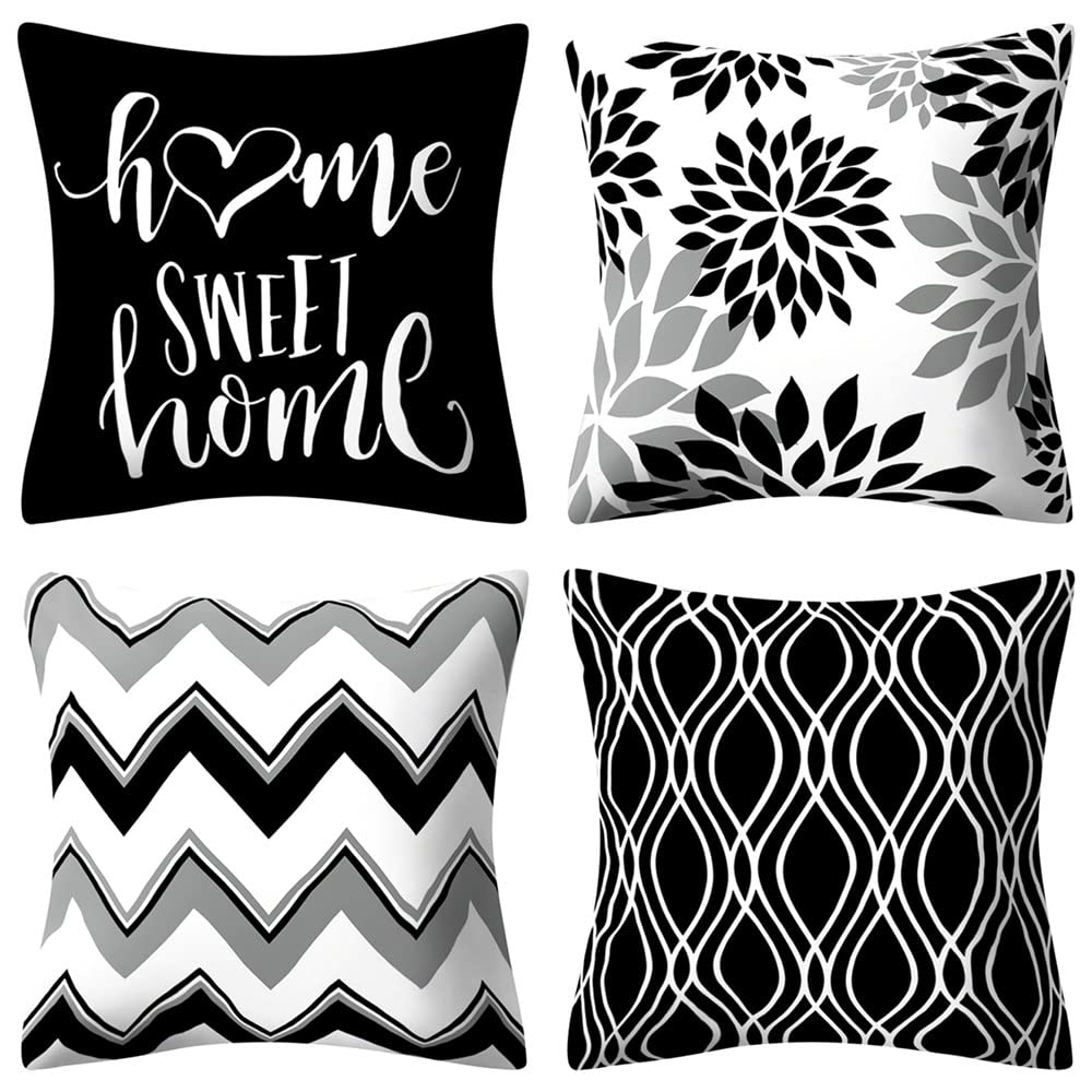Drmstow Set of 4 Black Pillow Covers 18x18 Black and Grey 18 x 18