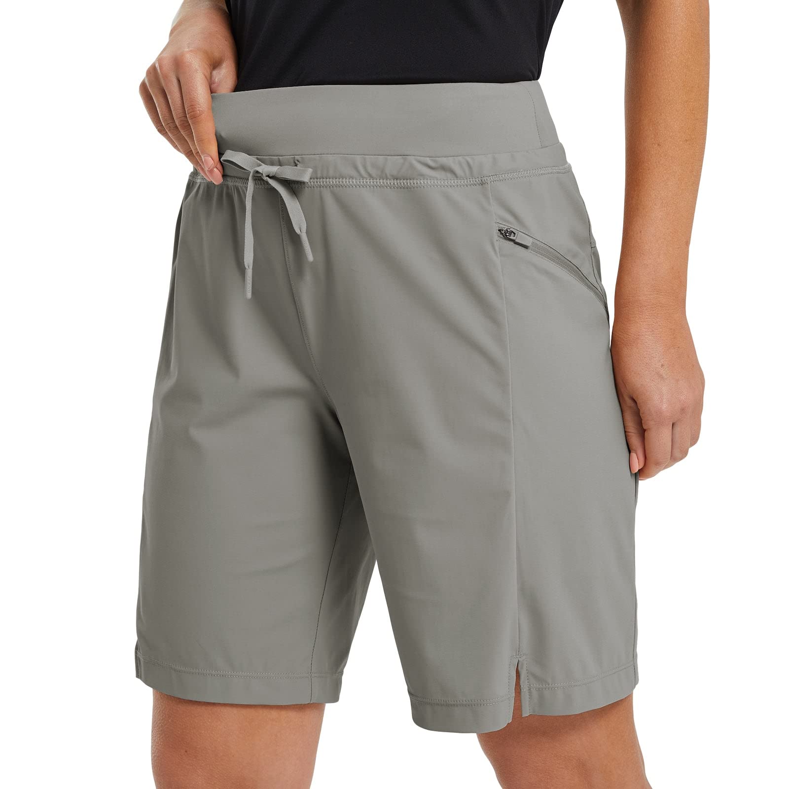 BALEAFWomen's Hiking Long Shorts 9" Quick Dry Bermuda Cargo for Curvy Lightweight Pockets