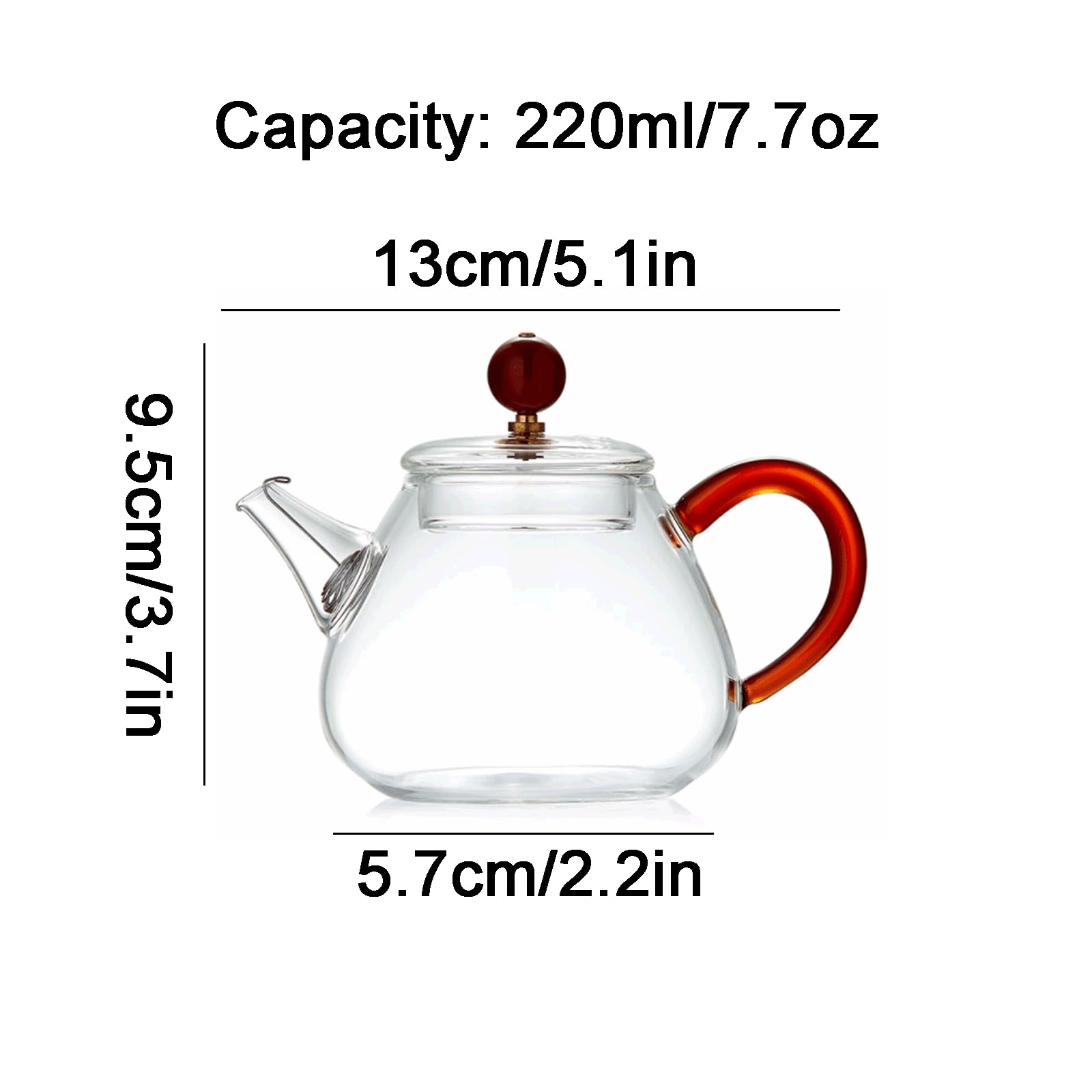 Abnehmbar Glas-Teekanne, transparente Teekanne mit Deckel, kleine Teekanne mit herausnehmbarem Tee-Ei, Teekannen-Set, 220 ml reinigbar
