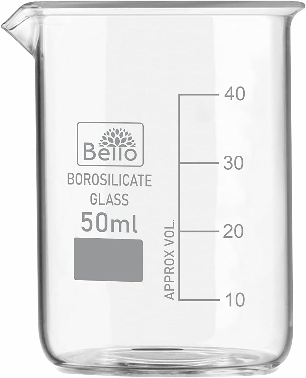Bello Borosilicate 3.3 Glass Beaker 50 ml with Graduation Marks, Pack of 1 Beaker for school collage chemistry lab laboratory