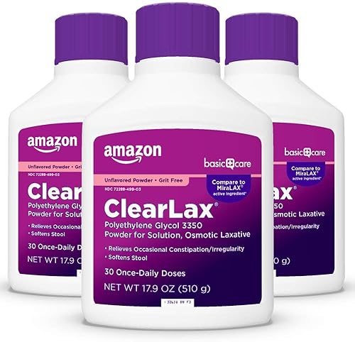 Tienda Basic Care ClearLax, polvo de polietilenglicol 3350 para solución, laxante osmótico, sin sabor, 1.11 libras (paquete de 3)