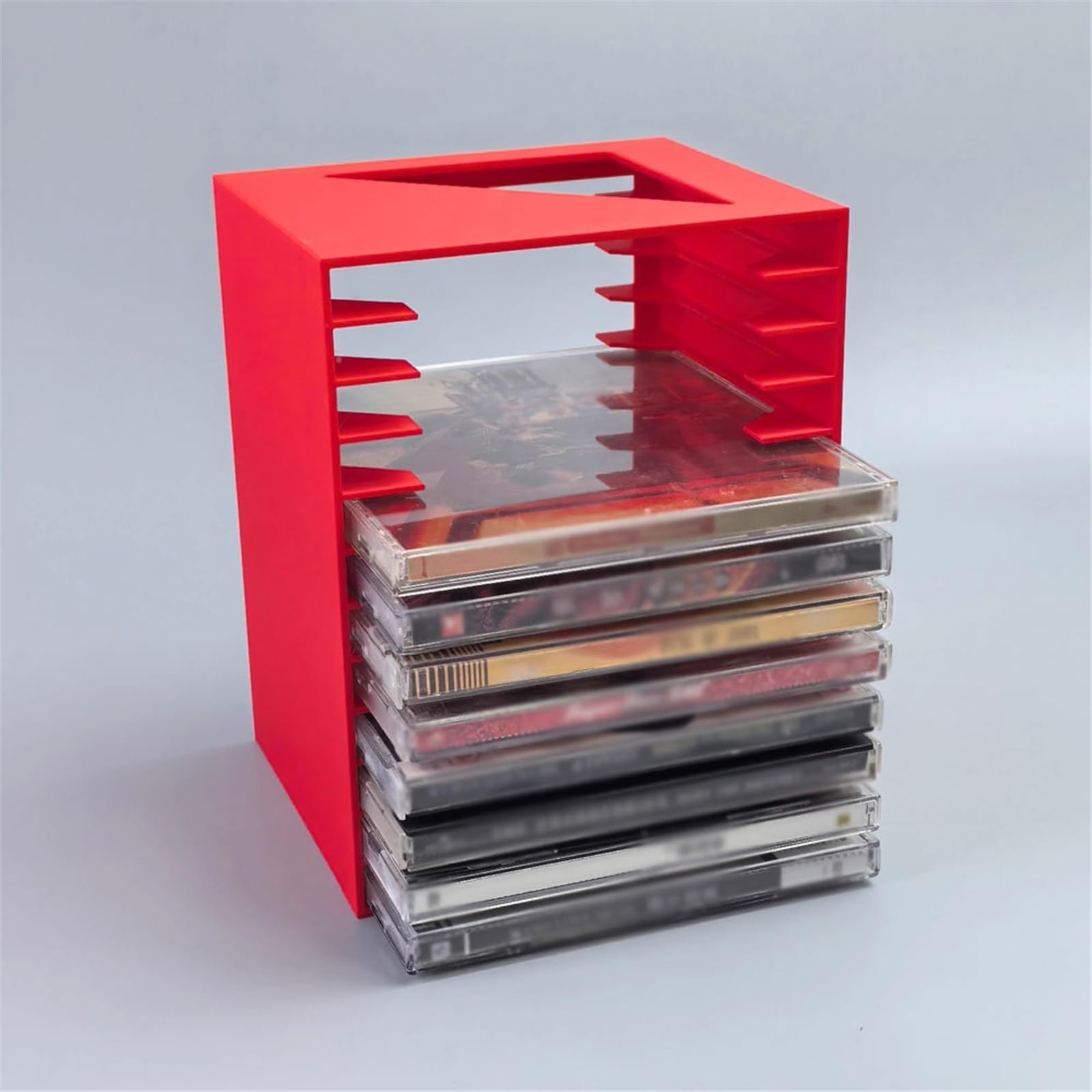 Uchwyt na płyty CD dom minimalistyczny stojak na płyty CD PP album na biurko półka organizer (czerwony)