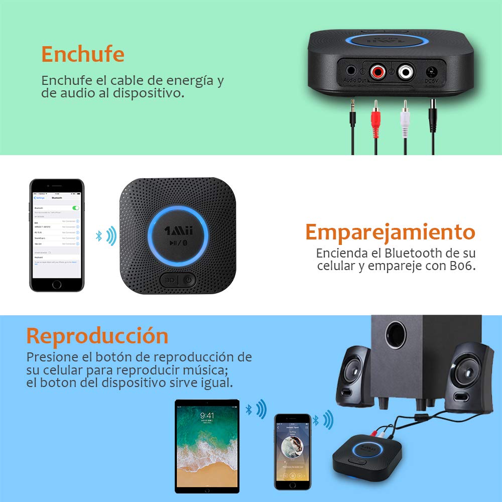 1Mii Receptor Bluetooth 5.3 HiFi, Adaptador Audio Inalámbrico, Salida RCA/AUX 3,5 mm Jack, 3D Surround Música para Estéreo Hogar, Amplificador, Largo Alcance 50m