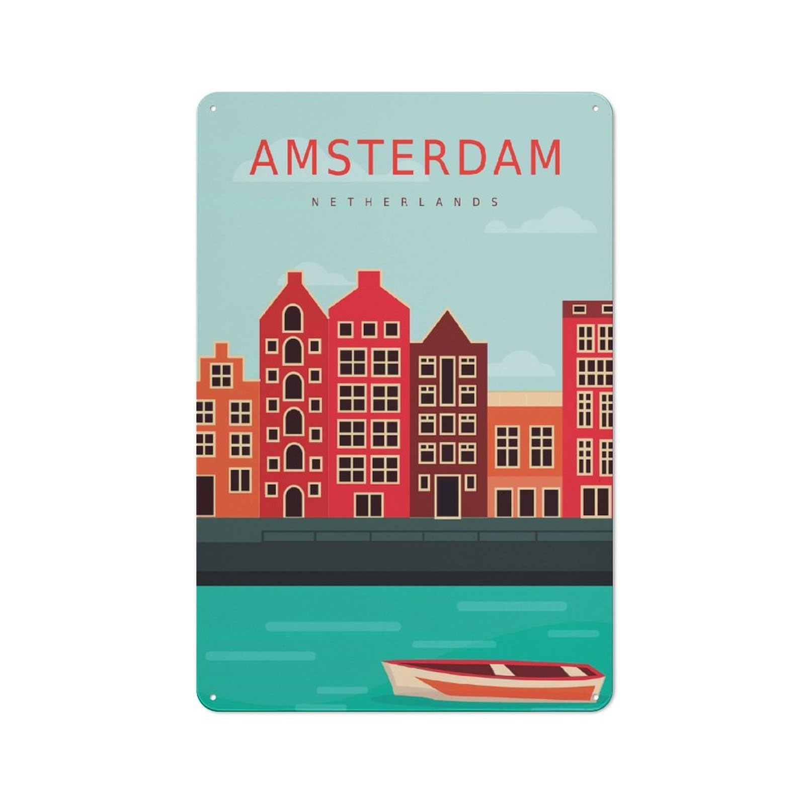 Junmoney Amsterdam Netherlands Cafe Style Metal Wall Decor 30X20cm, Vintage Metal Sign For Takeaway, Bar, Kitchen Or Counter Area