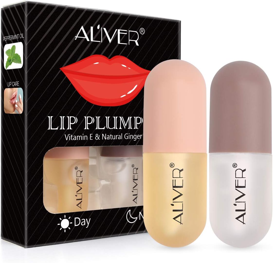 Lip Plumper Gloss - Natural Lip Plumper,Plumper Set Contains Day and Night Lip Gloss -Clear Lip Plump Gloss-Enhancer for Fuller & Hydrated Lips | Give Volume,Moisturize